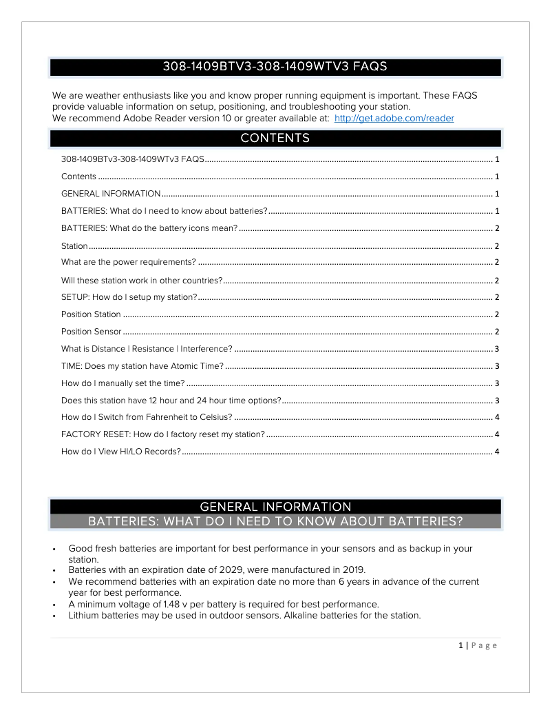 Page 1 of the manual FAQ La Crosse Technology 308-1409WTV3