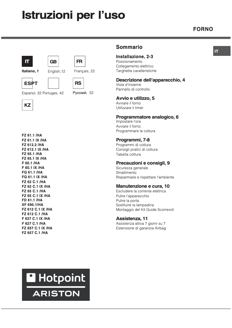 Page 1 of the manual User Manual Hotpoint Ariston FD 61.1 (ICE)/HA