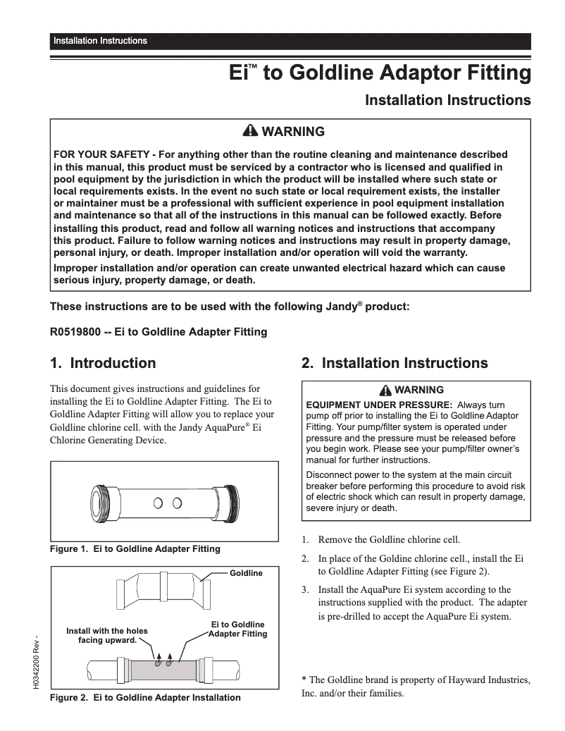 First page image of the manual for AquaPure Ei APURE35C