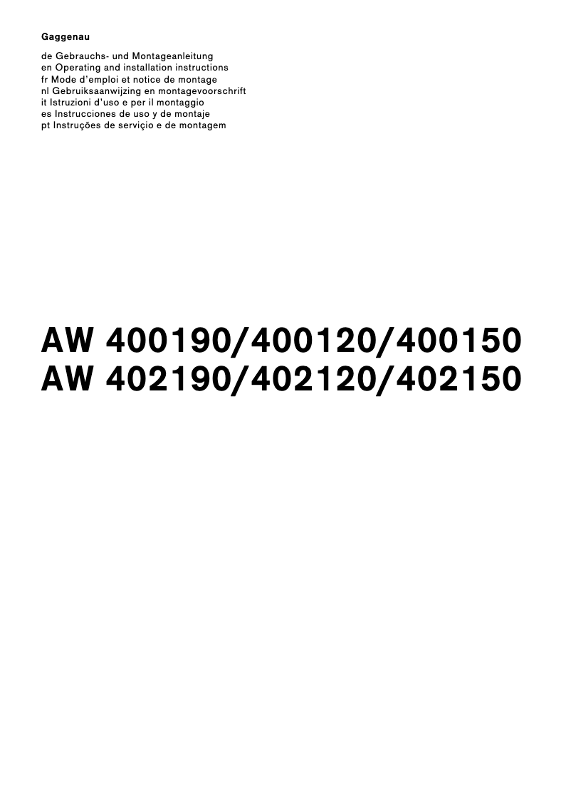 Page 1 of the manual User Manual Gaggenau AW402190