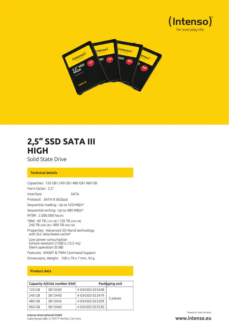 First page image of the manual for 2,5" SSD SATA III High