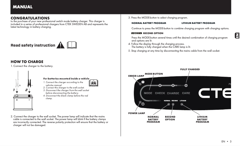 Page 1 of the manual User Manual Ctek CT5 Powersport