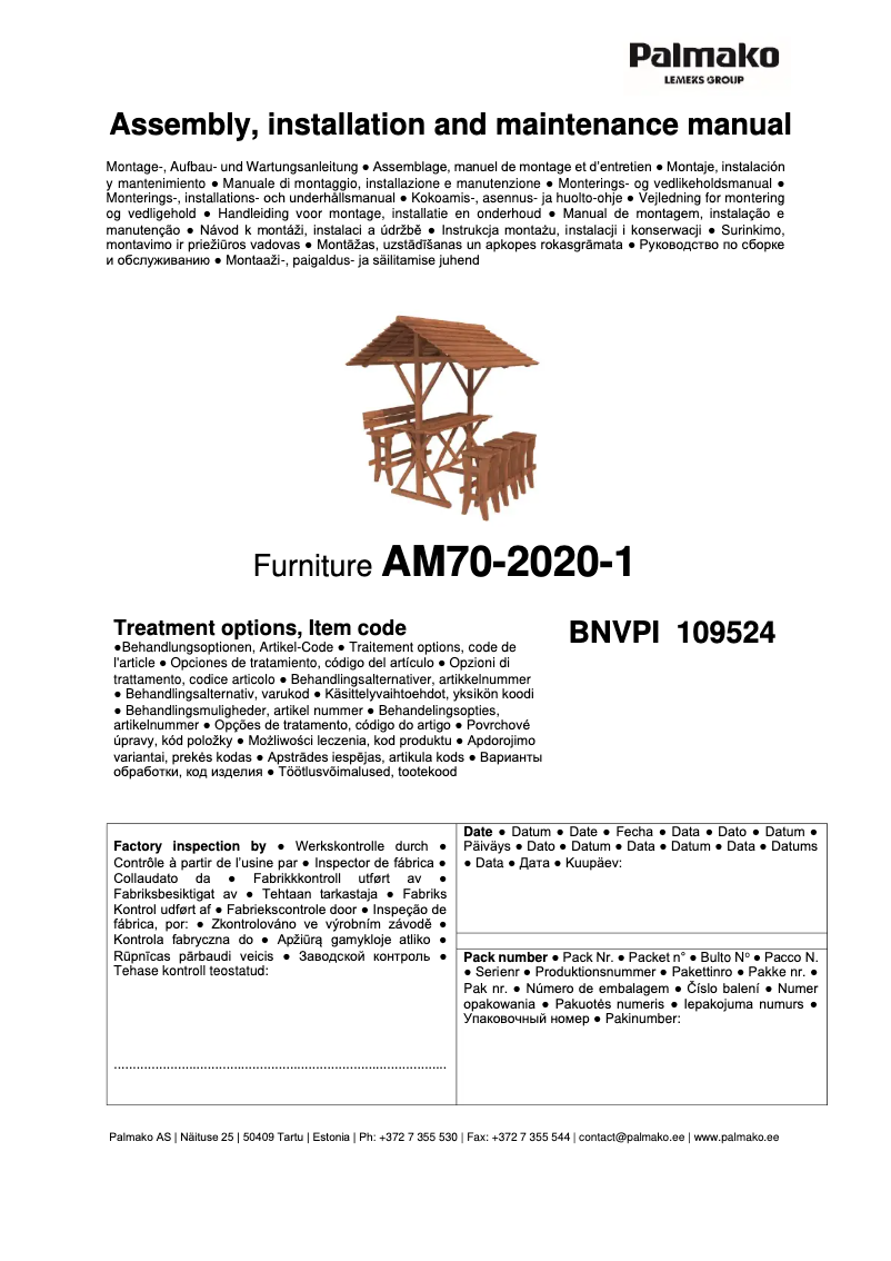 Image de la première page du manuel de l'appareil Palmako