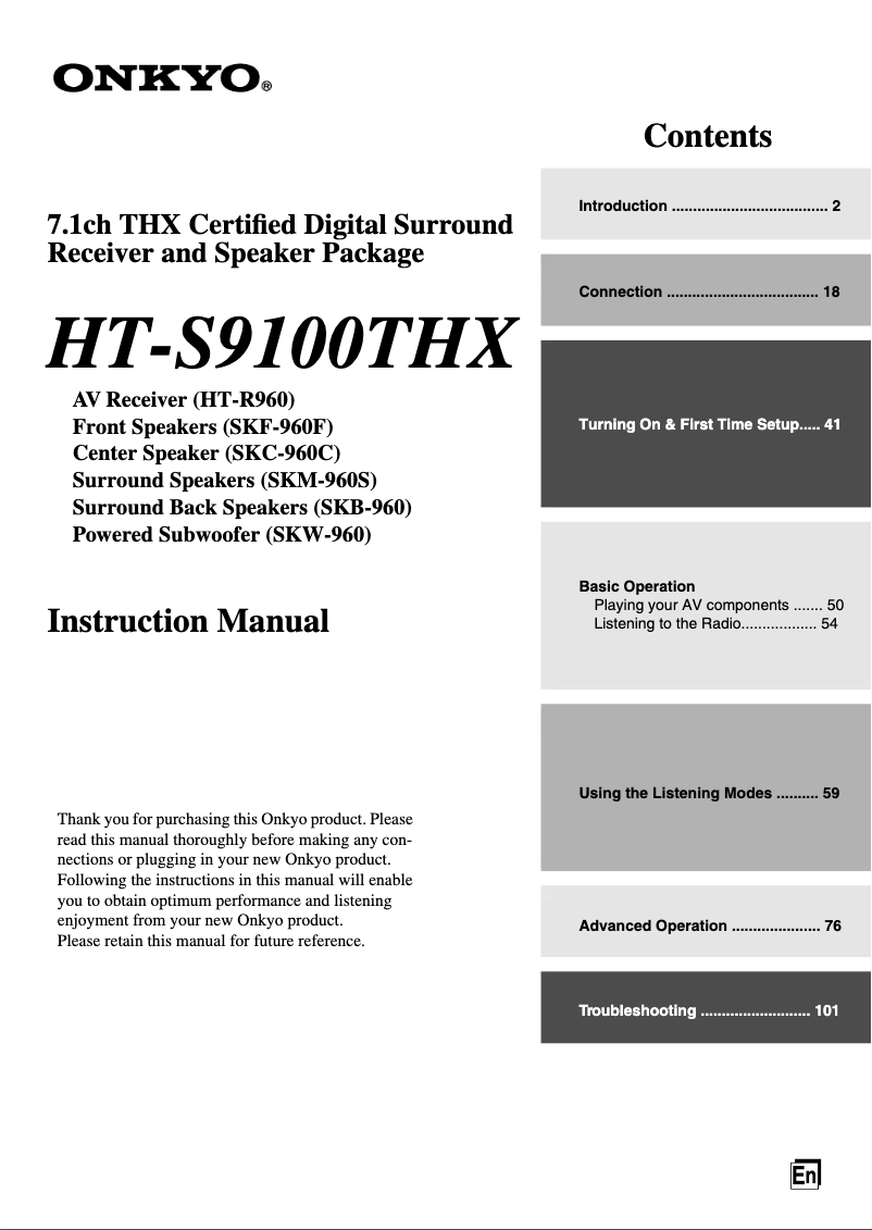Page 1 of the manual User Manual Onkyo HT-S9100THX