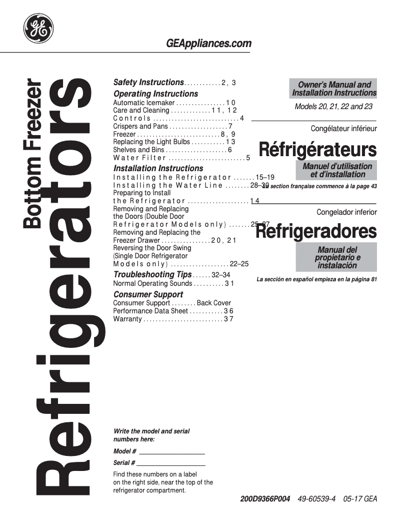 Page 1 of the manual Use and Maintenance Manual GE GDSC0KCXWW