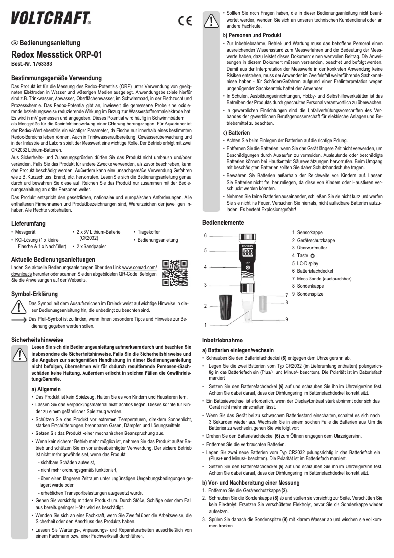 Page 1 of the manual User Manual Voltcraft ORP-01