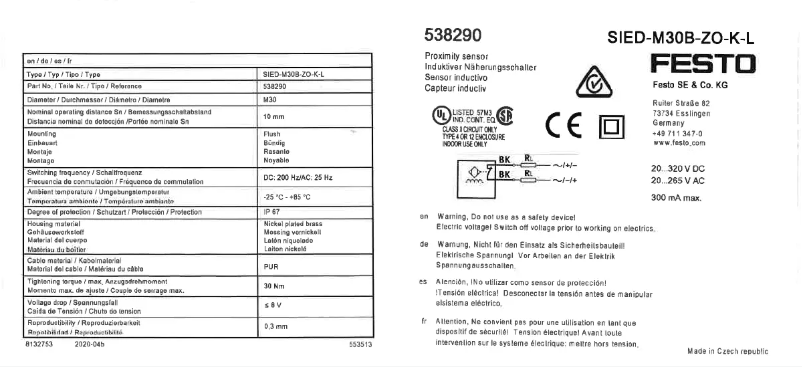 First page image of the manual for SIED-M30B-ZO-K-L