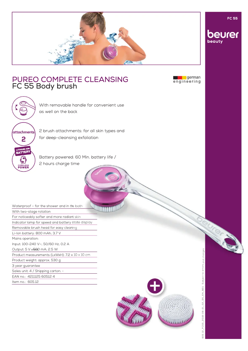 Page 1 of the manual Technical Sheet Beurer FC 55