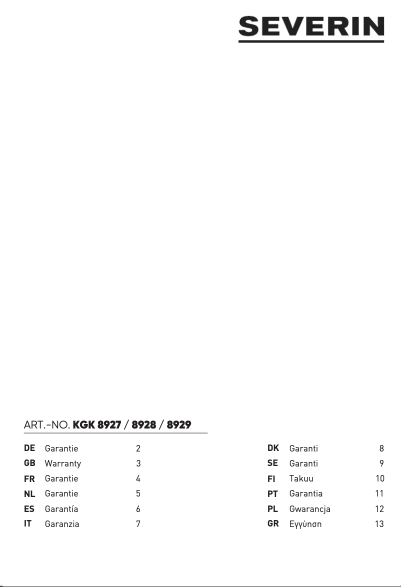 Page 1 of the manual Warranty Information Severin RKG 8929