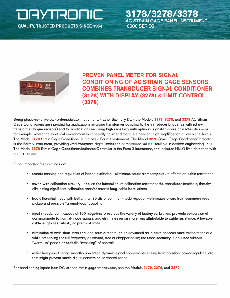 Page 1 of the manual Technical Sheet Daytronic 3278B