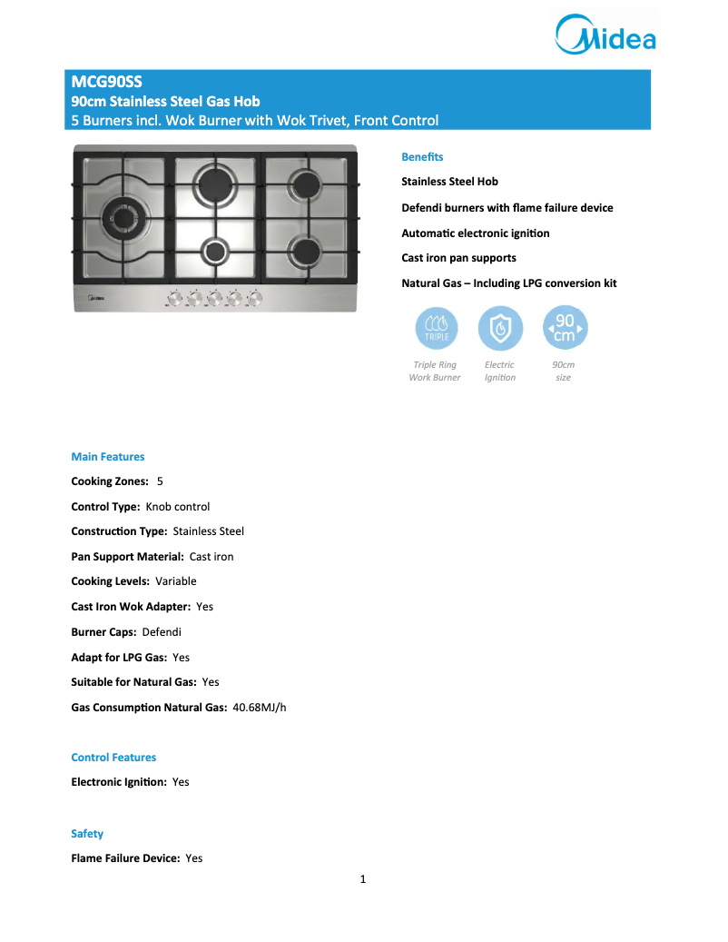 Page 1 of the manual Technical Sheet Midea MCG90SS