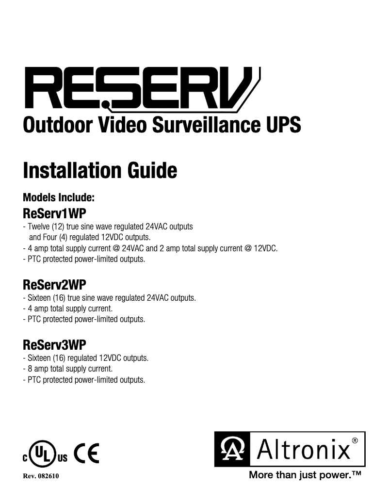 Page 1 of the manual User Manual Altronix ReServ 3WP
