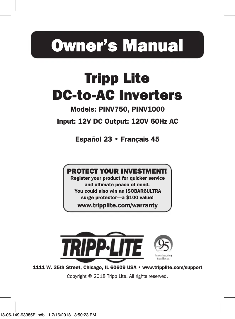 First page image of the manual for PINV750