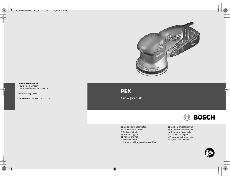 Page 1 of the manual User Manual Bosch PEX 270 AE