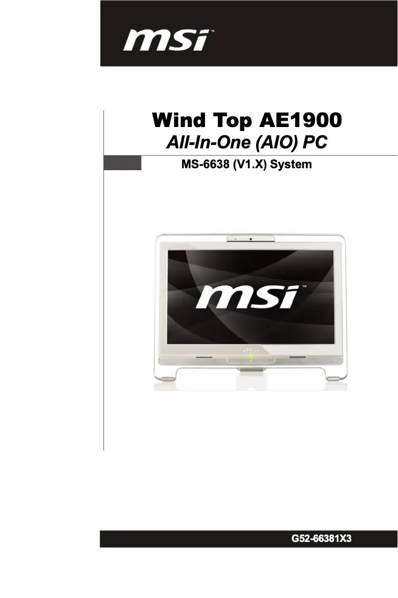 Page 1 of the manual User Manual MSI Wind Top AE1900