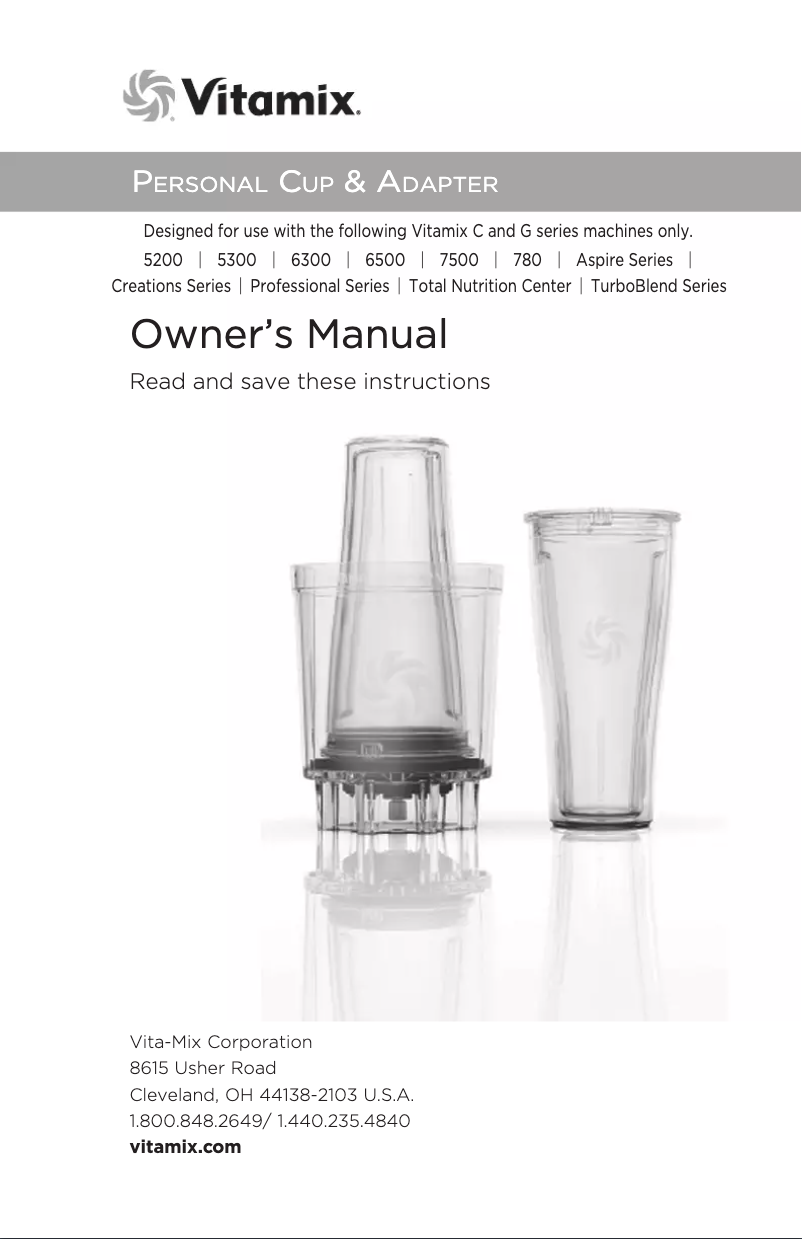 Page 1 of the manual User Manual Vitamix Personal Cup Adapter