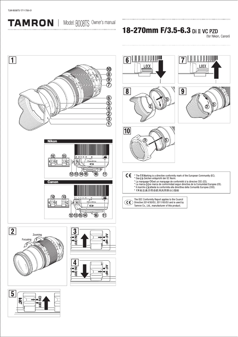 First page image of the manual for 18-270mm F/3.5-6.3 Di Ⅱ VC PZD