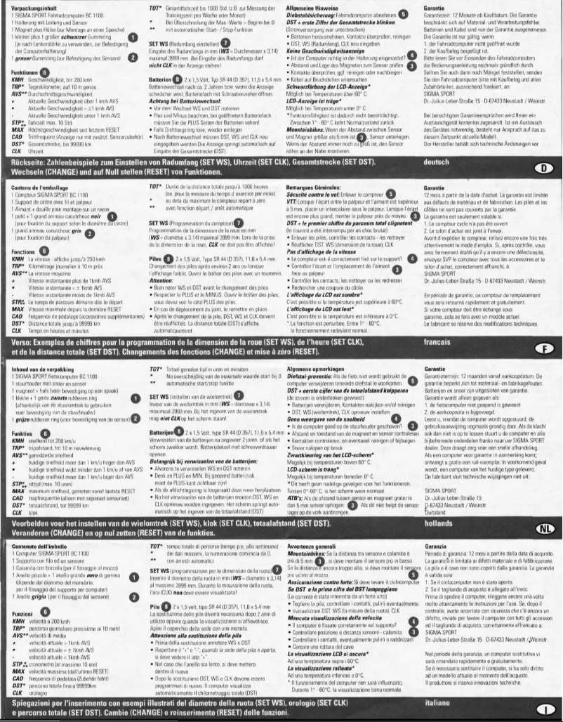 Page 1 of the manual User Manual Sigma BC 1100 Topline