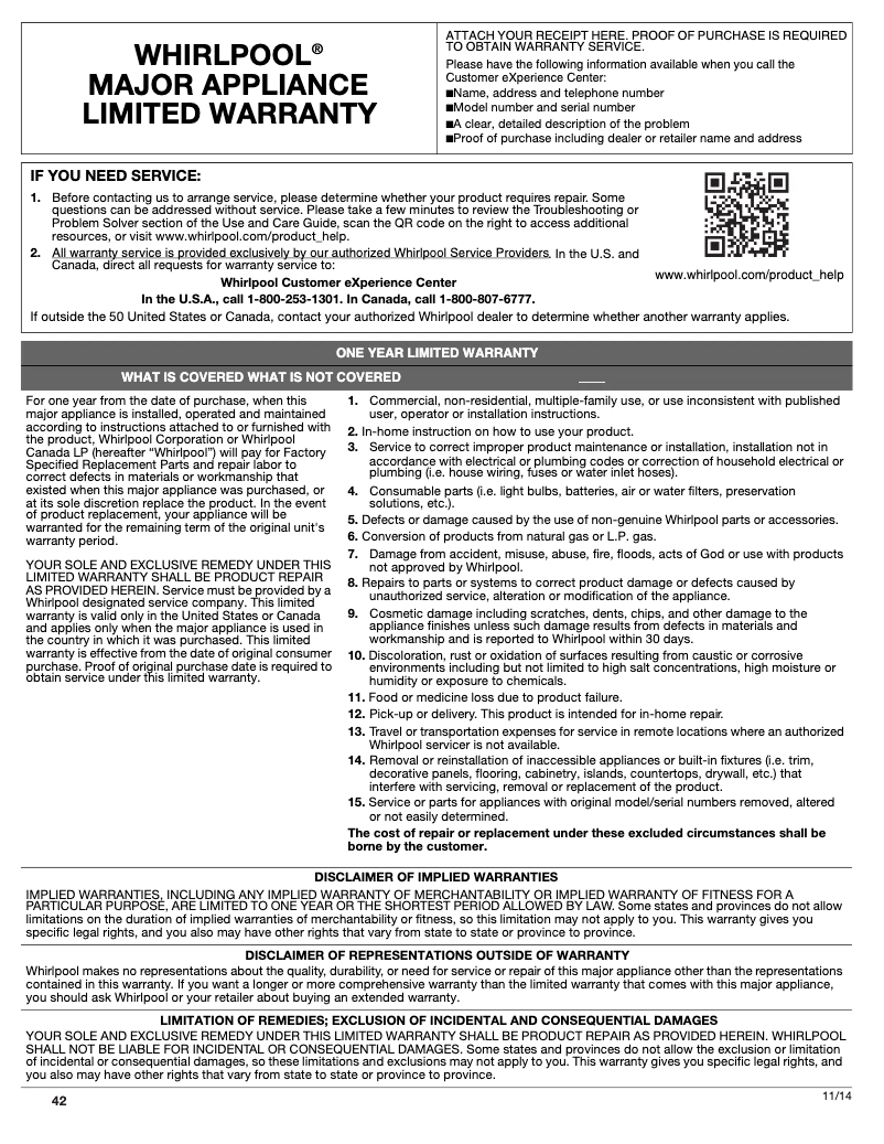 First page image of the manual for WRF992FIF