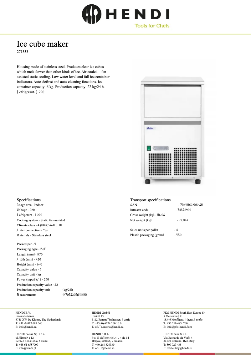 Page 1 of the manual Technical Sheet Arktic 271353