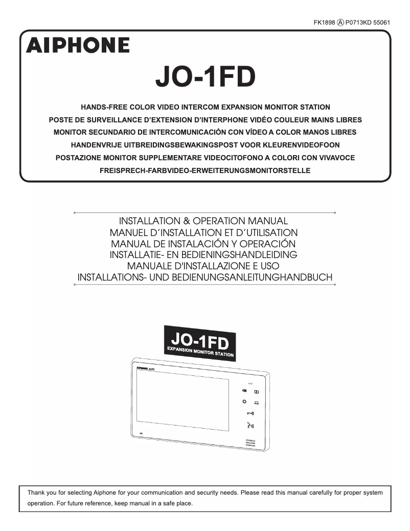 Page 1 of the manual User Manual Aiphone JO-1FD