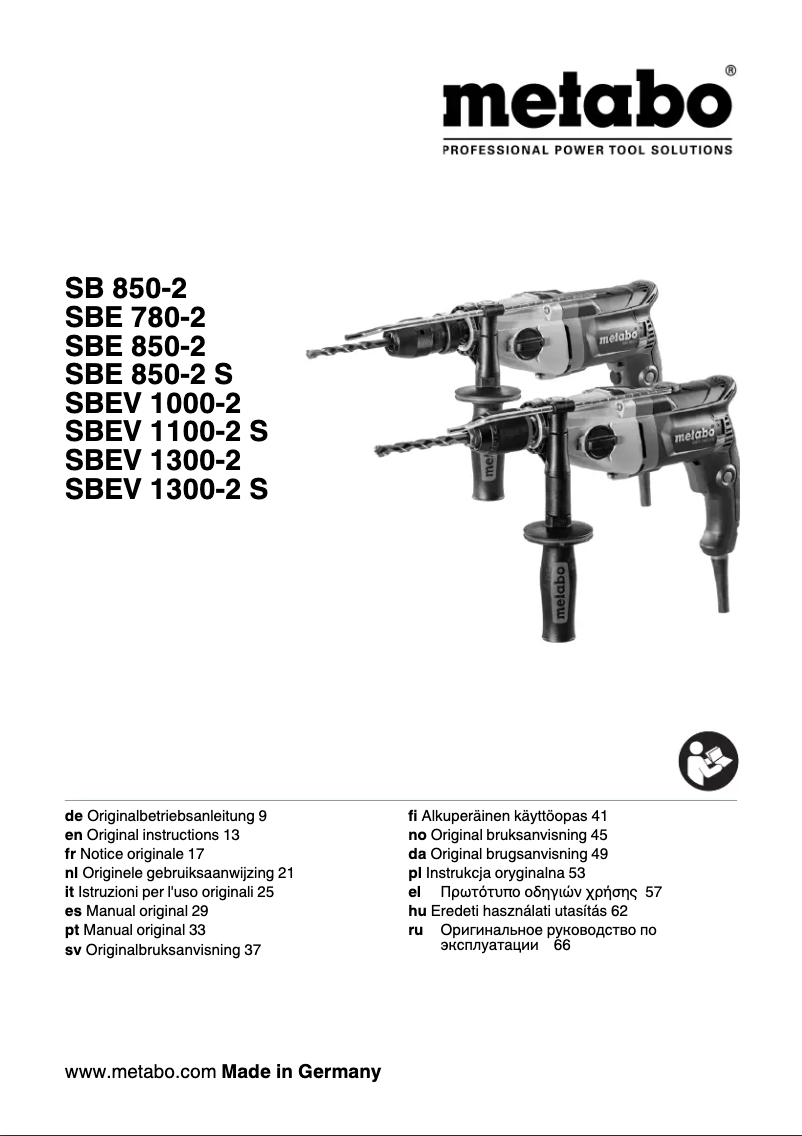 Page 1 of the manual User Manual Metabo SBEV 1300-2 S
