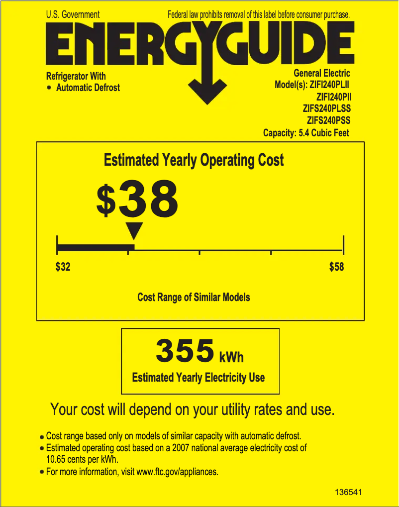 Page 1 of the manual Energy Label GE ZIFS240PLSS