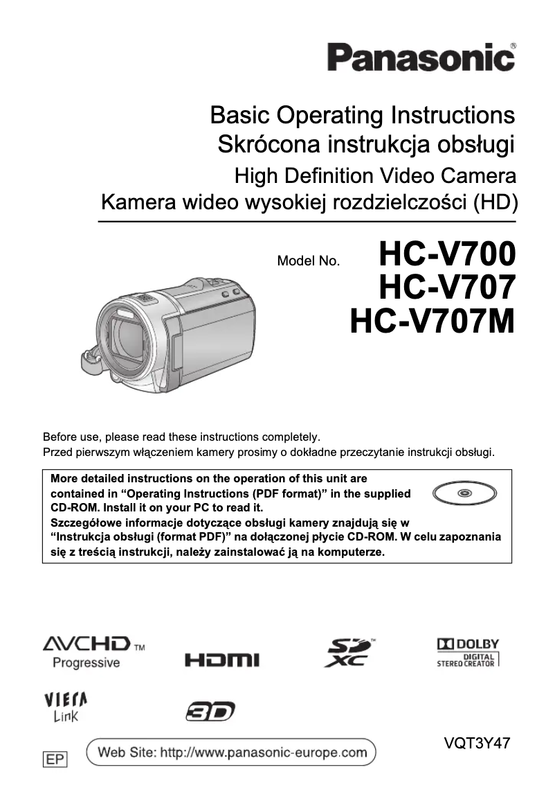 First page image of the manual for HC-V700