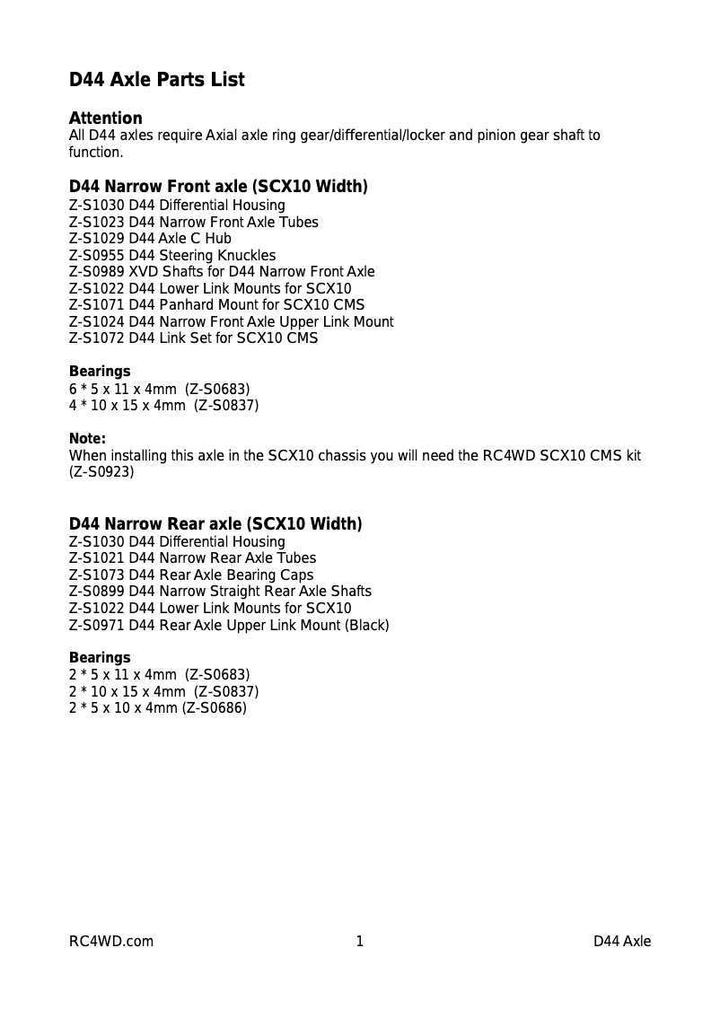 Page 1 of the manual User Manual RC4WD Z-S1029