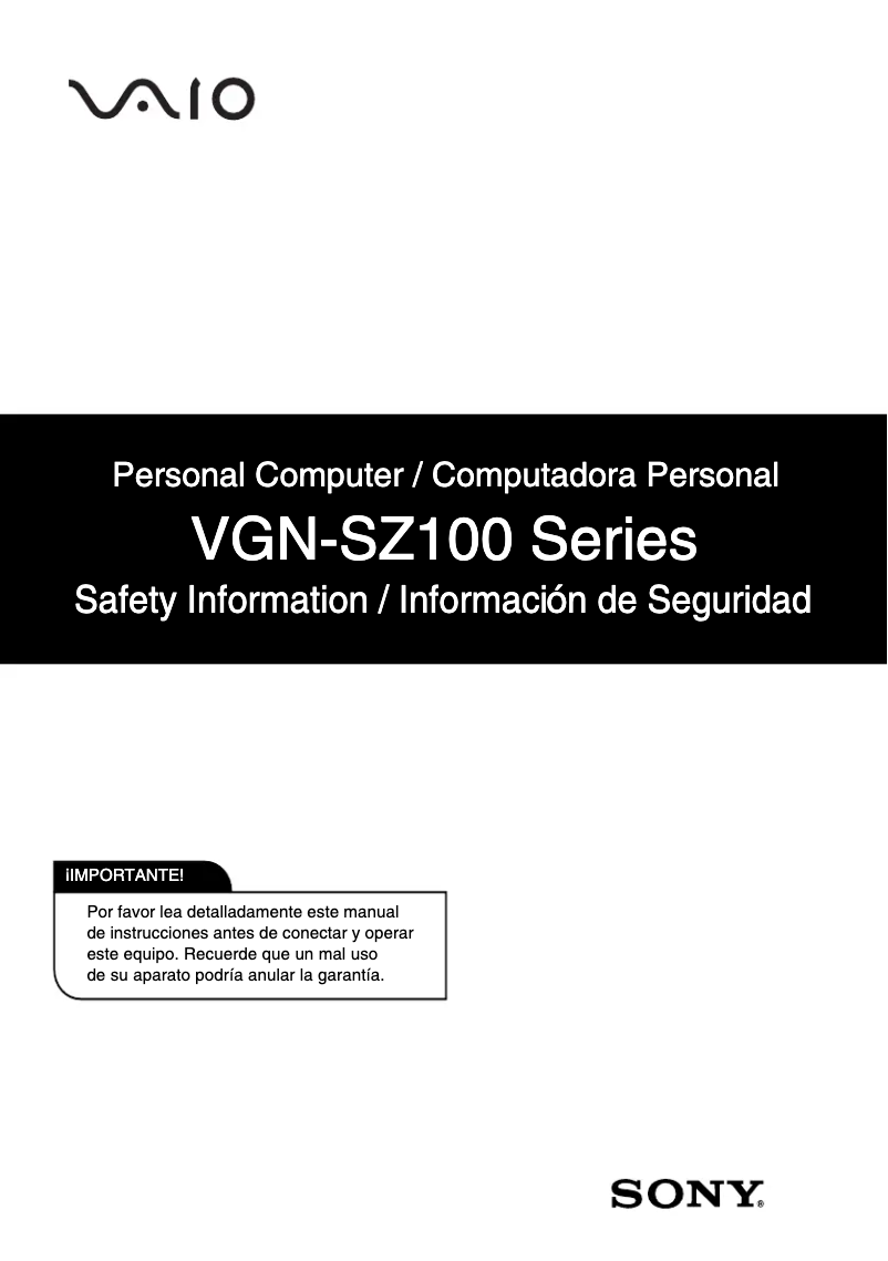 Page 1 of the manual Safety Instructions Sony Vaio VGN-SZ110