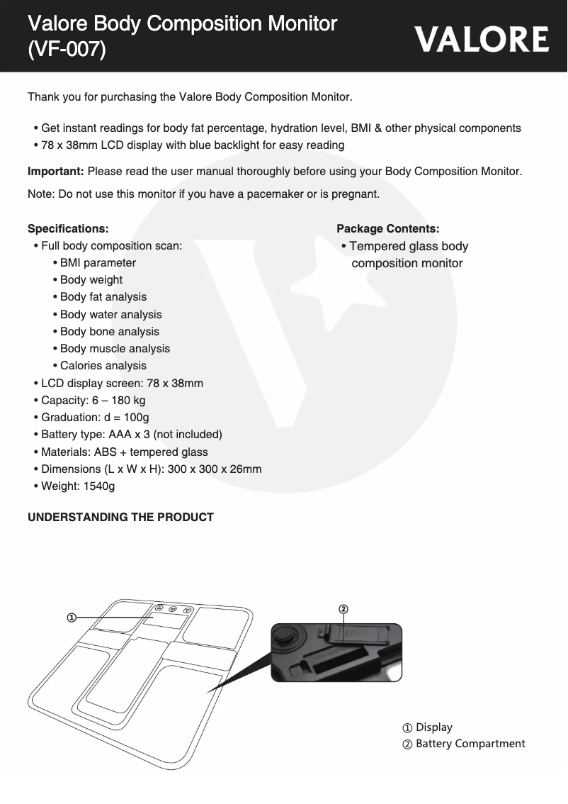 Page 1 of the manual User Manual Valore VF-007