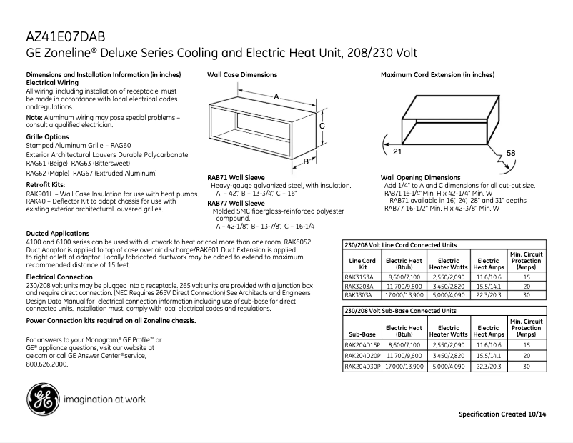 First page image of the manual for AZ41E07DAB Zoneline