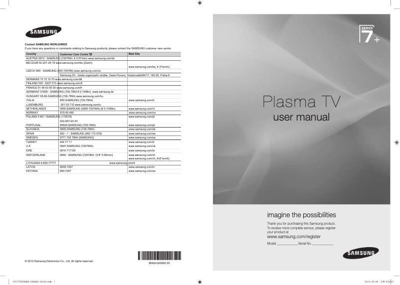 First page image of the manual for PS50C7790