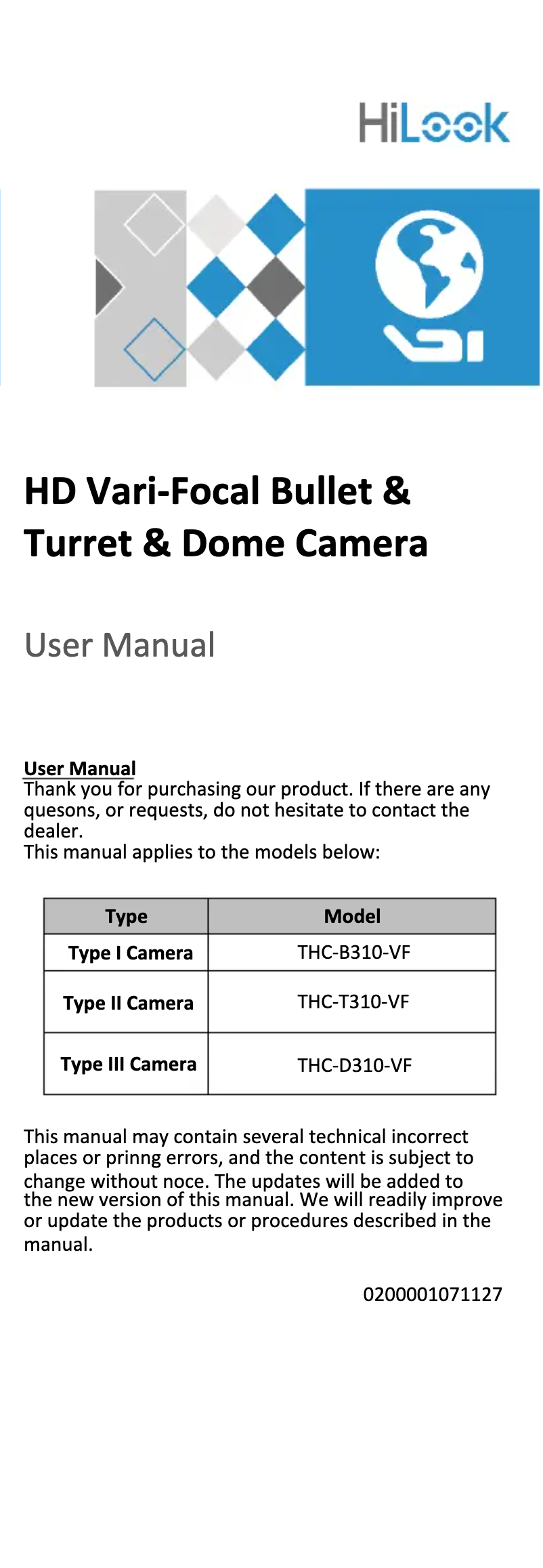 First page image of the manual for THC-T310-VF