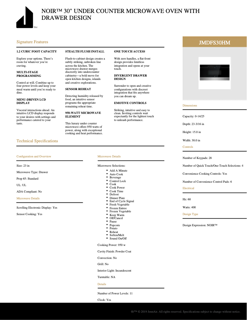 First page image of the manual for JMDFS30HM