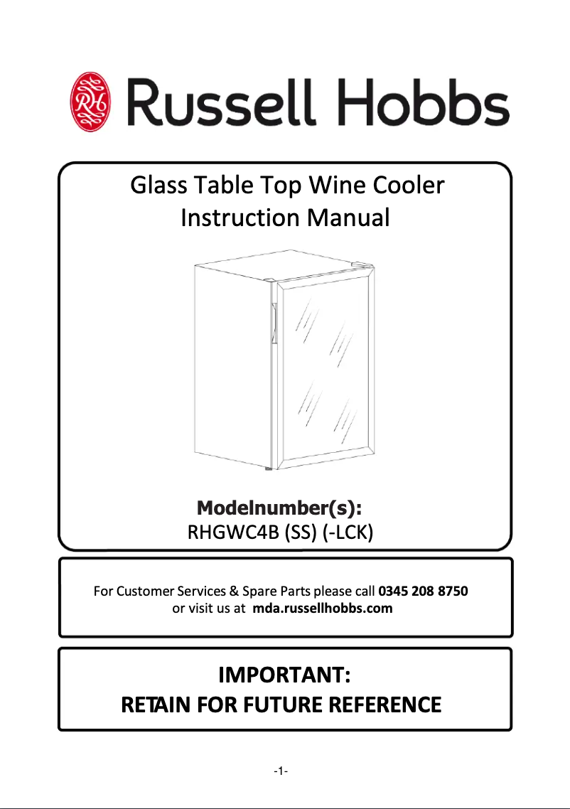 Page 1 of the manual User Manual Russell Hobbs RHGWC4SS