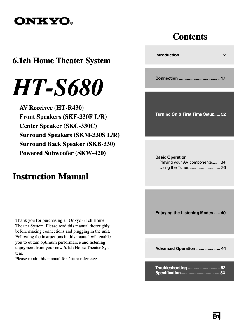 Page 1 of the manual User Manual Onkyo HT-S680