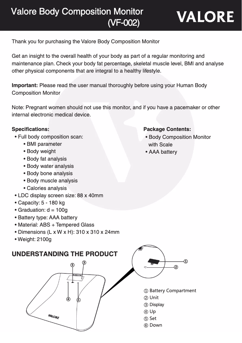 Page 1 of the manual User Manual Valore VF-002