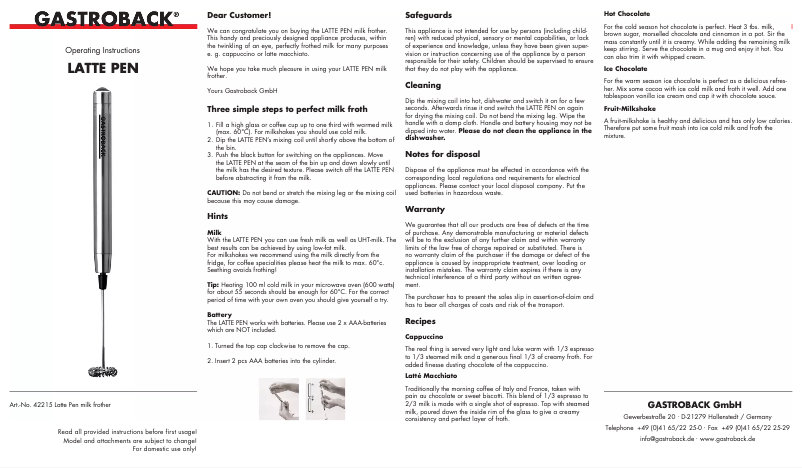 First page image of the manual for 42215 Pen