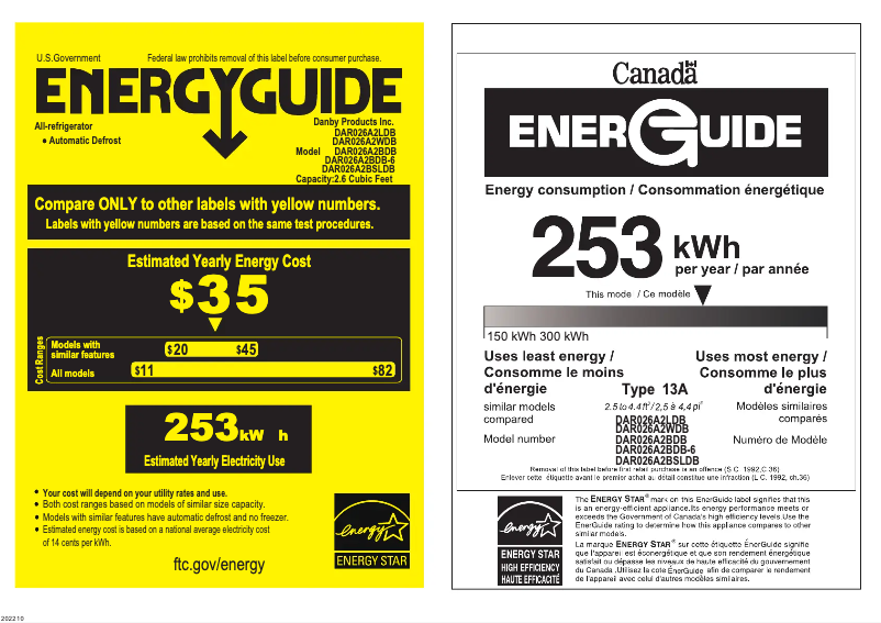 Page 1 of the manual Energy Label Danby DAR026A2BDB