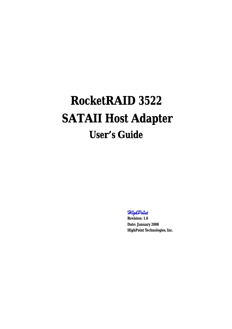 Page 1 of the manual User Manual Highpoint RocketRAID 3522