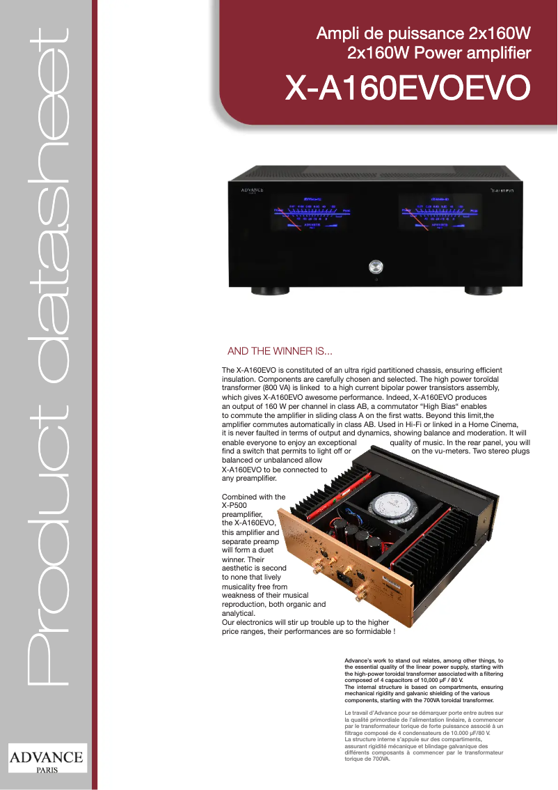 Page 1 of the manual Technical Sheet Advance X-A160 EVO