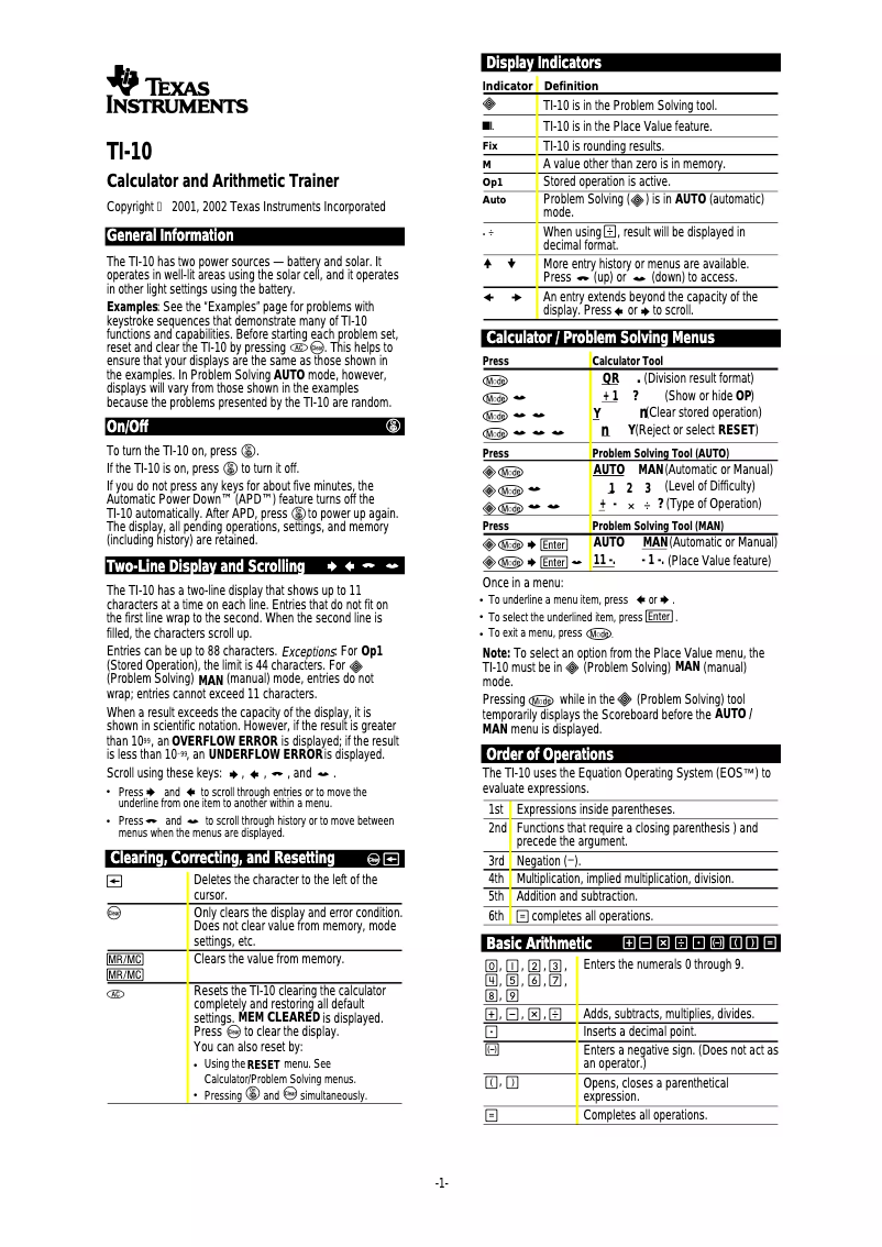 First page image of the manual for TI-10