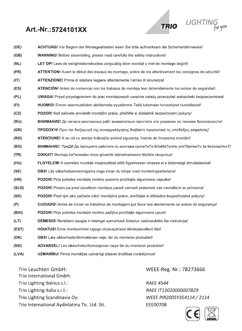 Page 1 of the manual User Manual Trio Lighting Calcio 572410107