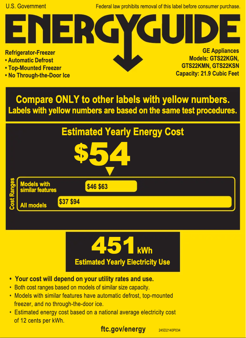 Page 1 of the manual Energy Label GE GTS22KMNRDS