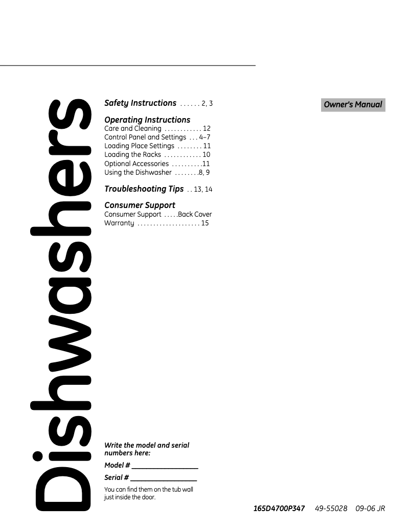 Page 1 of the manual Use and Maintenance Manual GE GLD6260LSS
