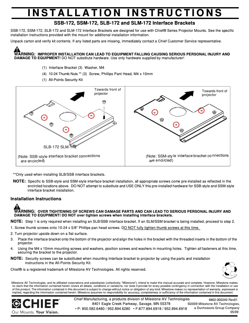 Page 1 of the manual User Manual Chief SLB172
