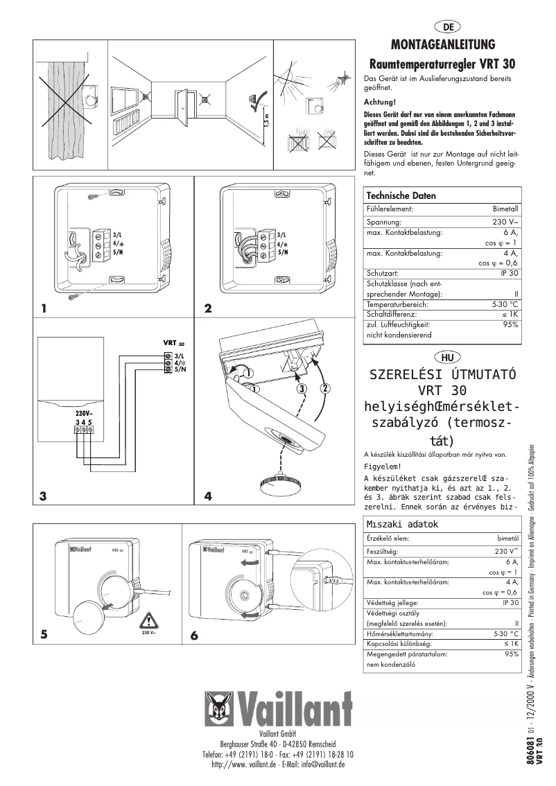 First page image of the manual for VRT 30