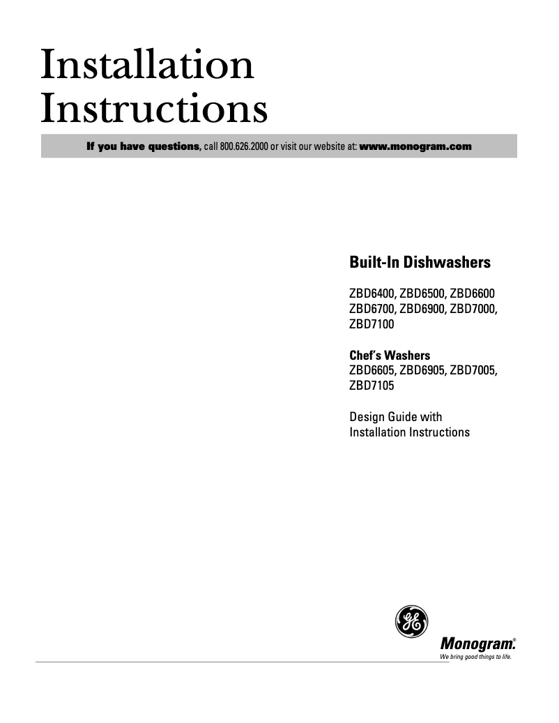 First page image of the manual for ZBD6500GSS