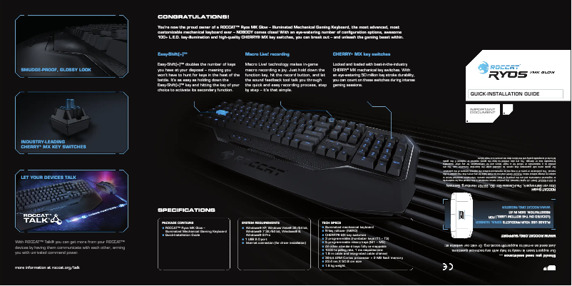 First page image of the manual for Ryos MK Glow